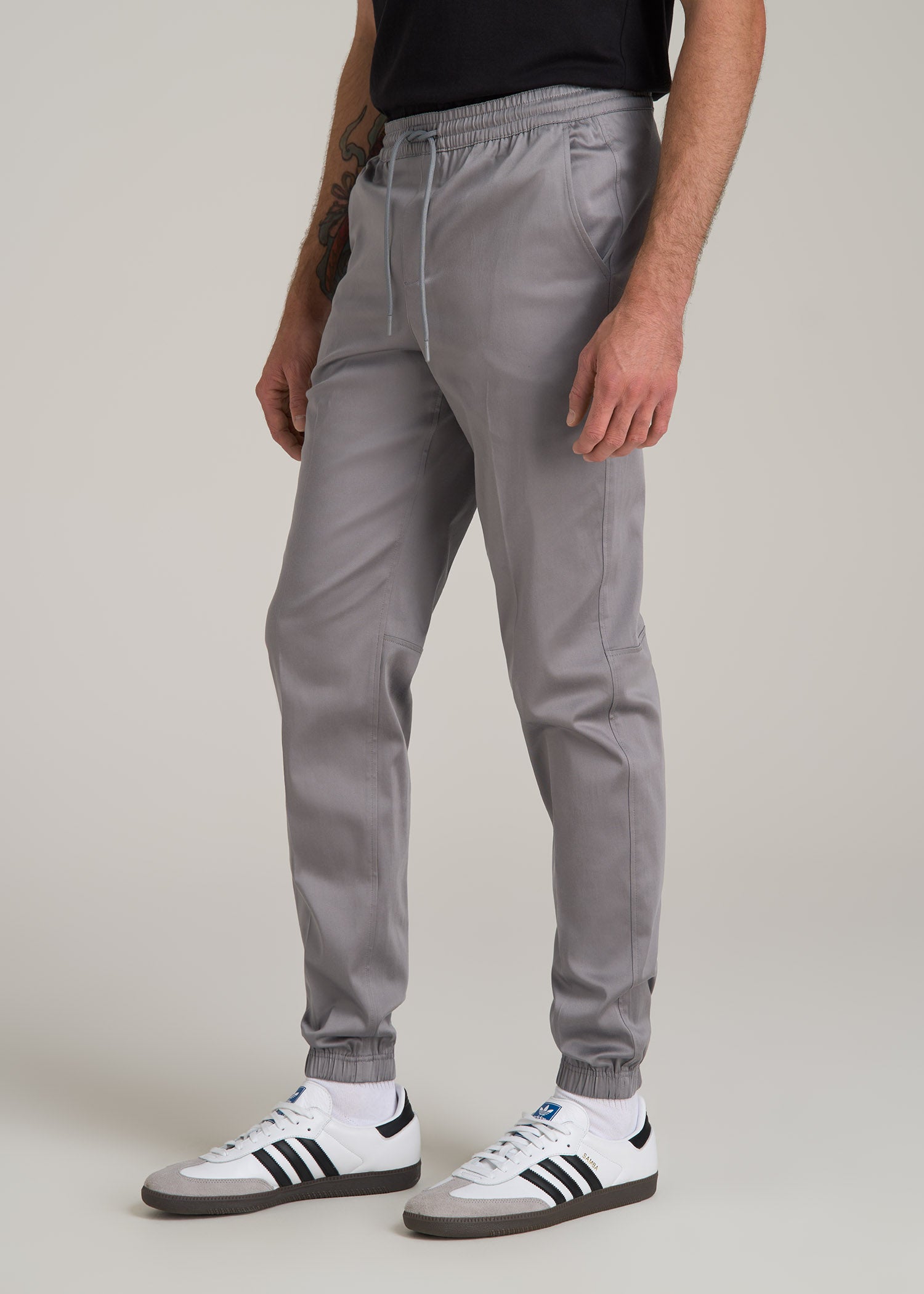 Stretch Twill Jogger Pants for Tall Men in Owl Grey