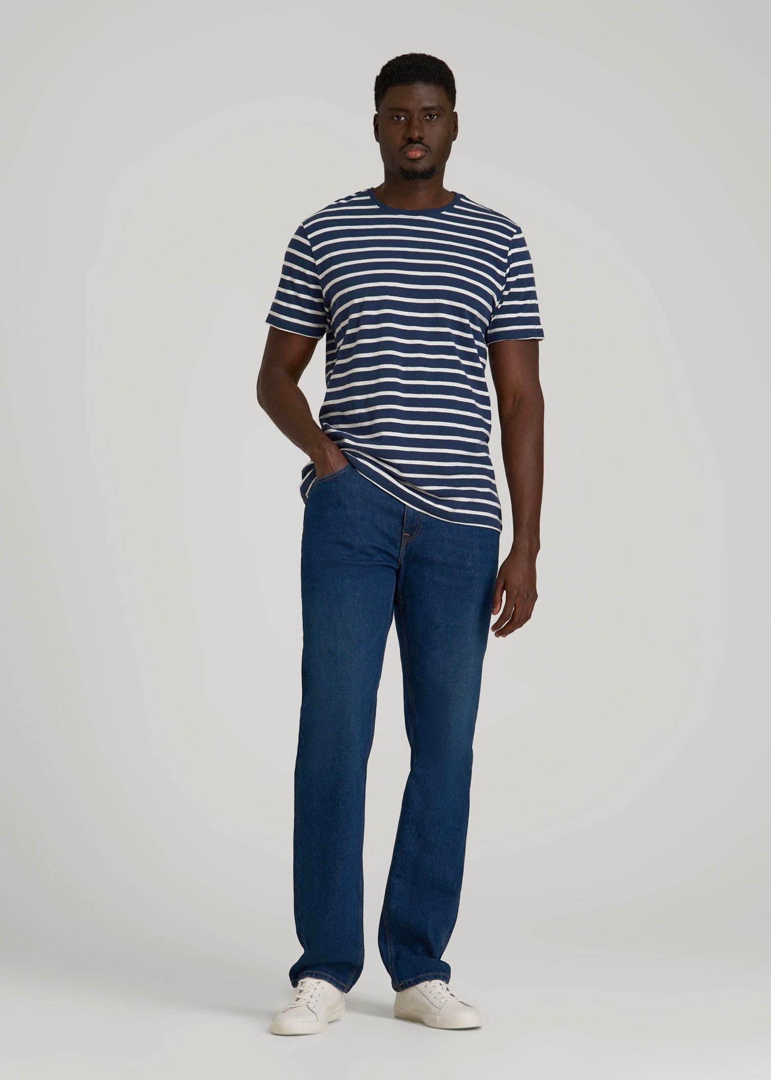 REGULAR-FIT Striped Tee for Tall Men in Navy And White