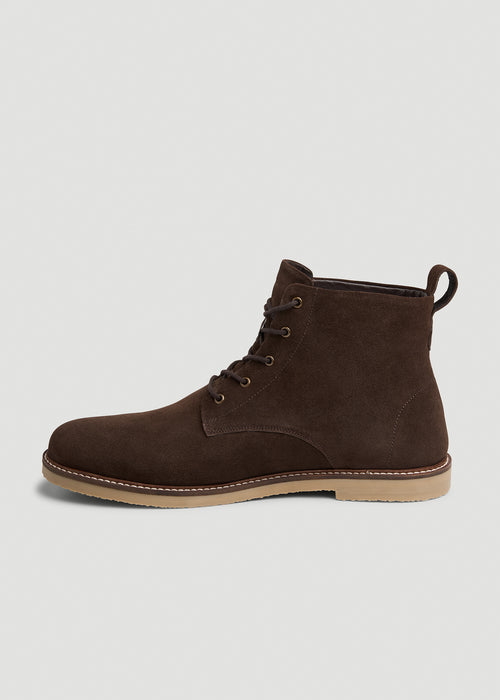 Suede Crepe Sole Boots for Tall Men in Dark Brown