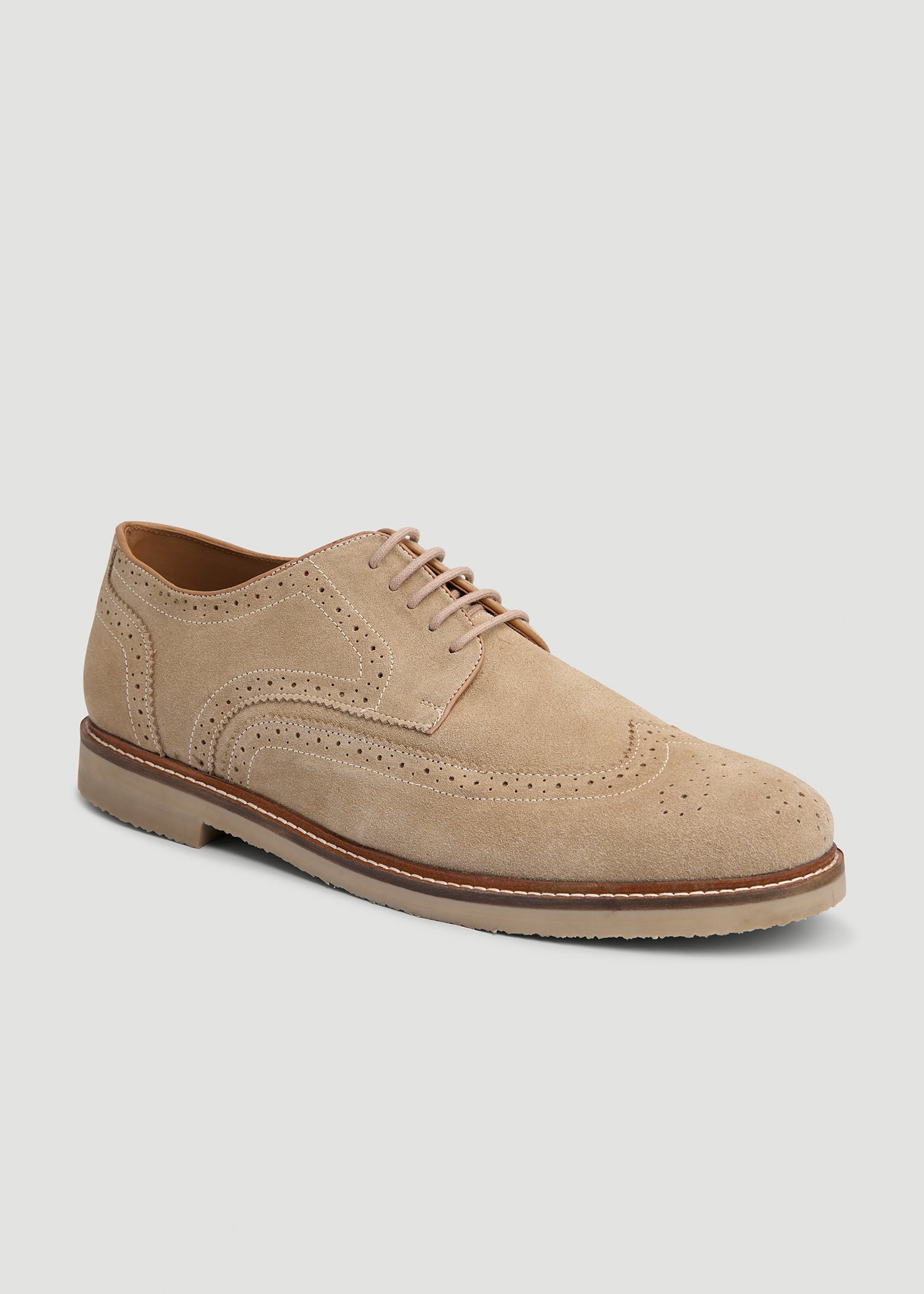 Suede Wingtip Oxfords for Tall Men in Beige