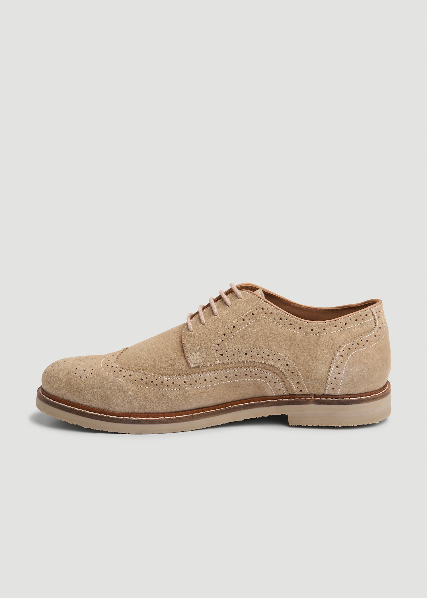 Suede Wingtip Oxfords for Tall Men in Beige