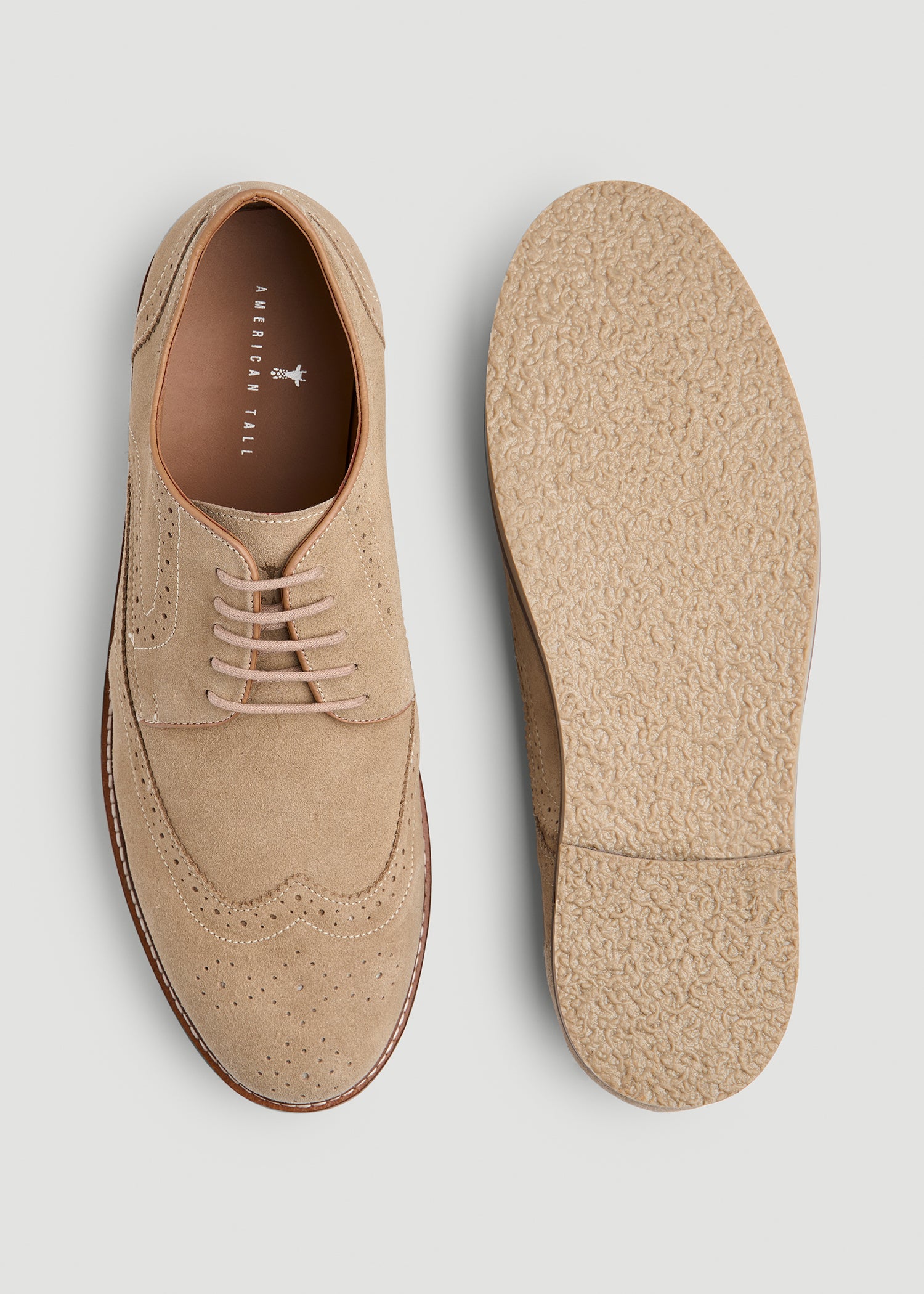 Suede Wingtip Oxfords for Tall Men in Beige