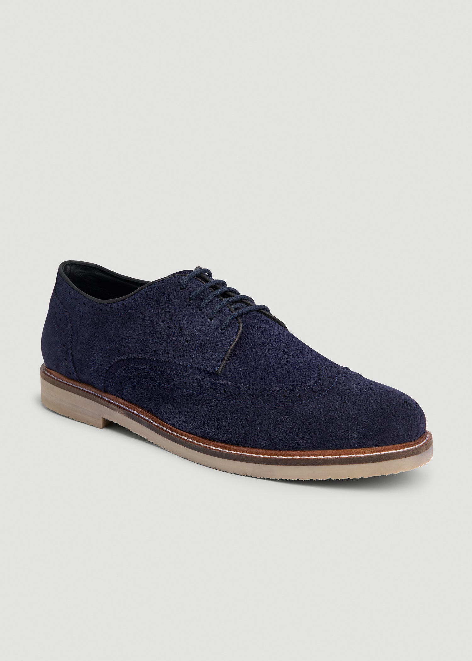 Suede Wingtip Oxfords for Tall Men in Dark Navy