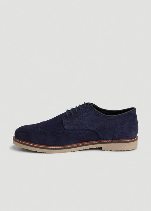 Suede Wingtip Oxfords for Tall Men in Dark Navy