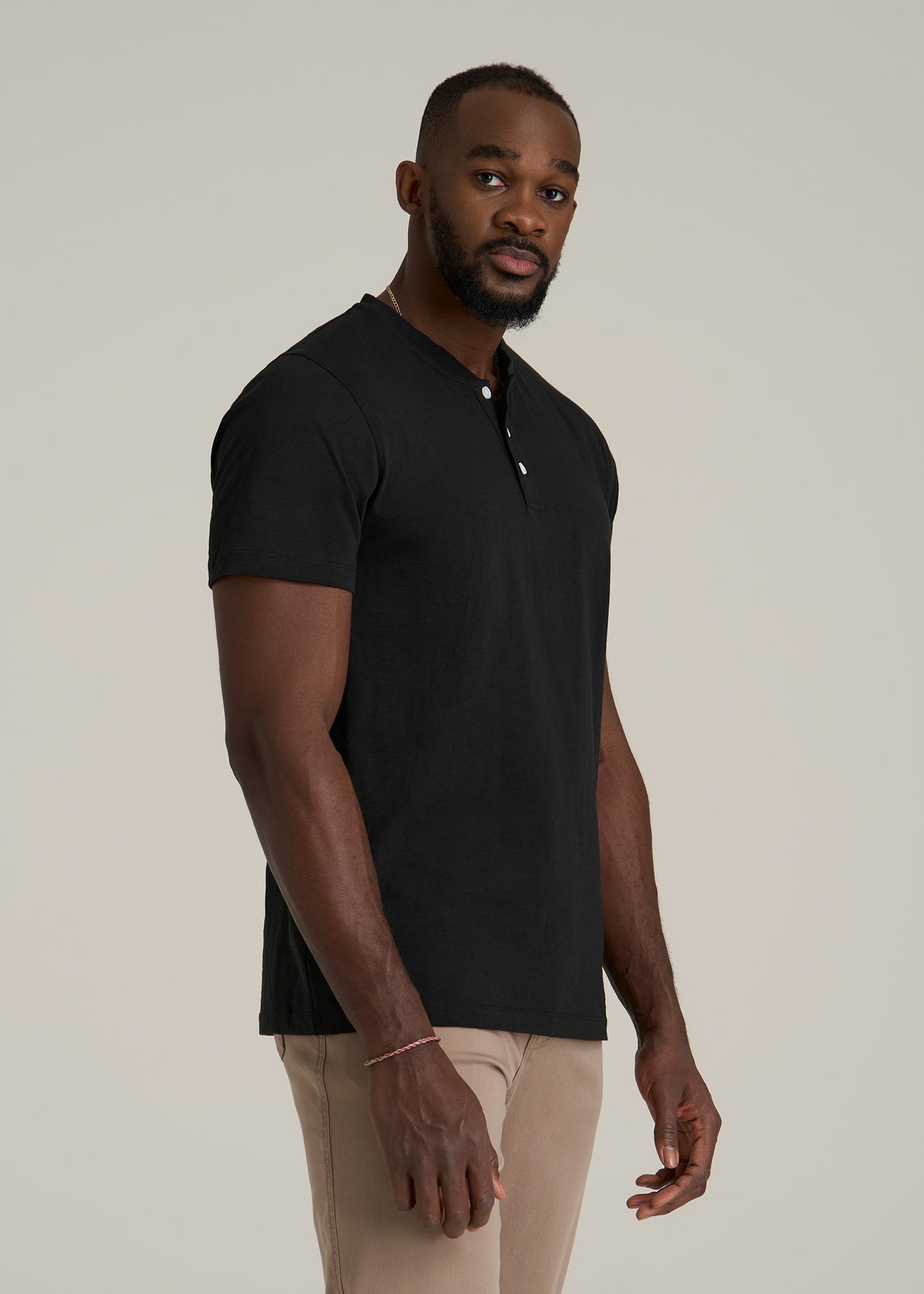 Sunwashed Short Sleeve Slub Henley for Tall Men in Black