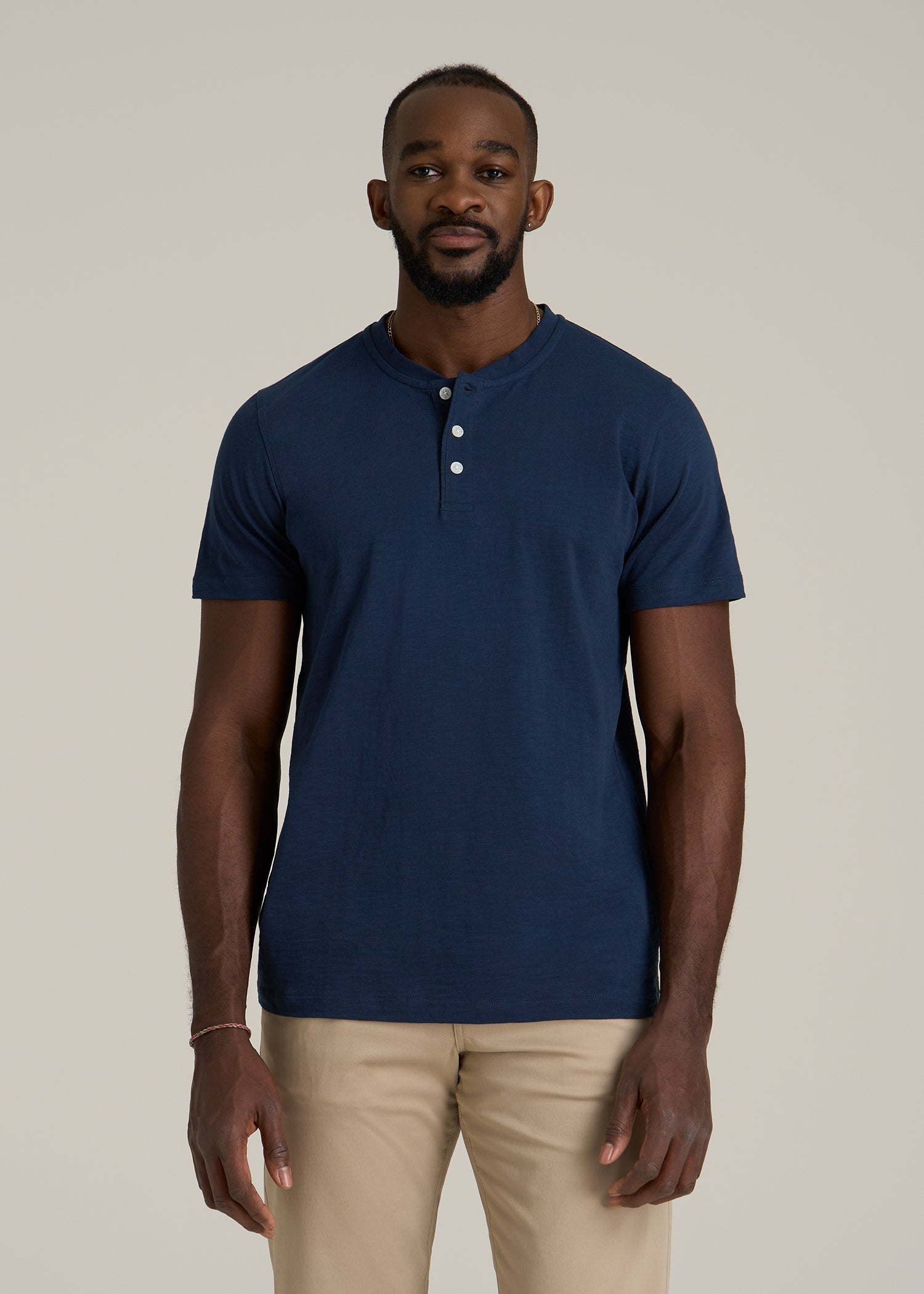 Sunwashed Short Sleeve Slub Henley for Tall Men in Regal Blue
