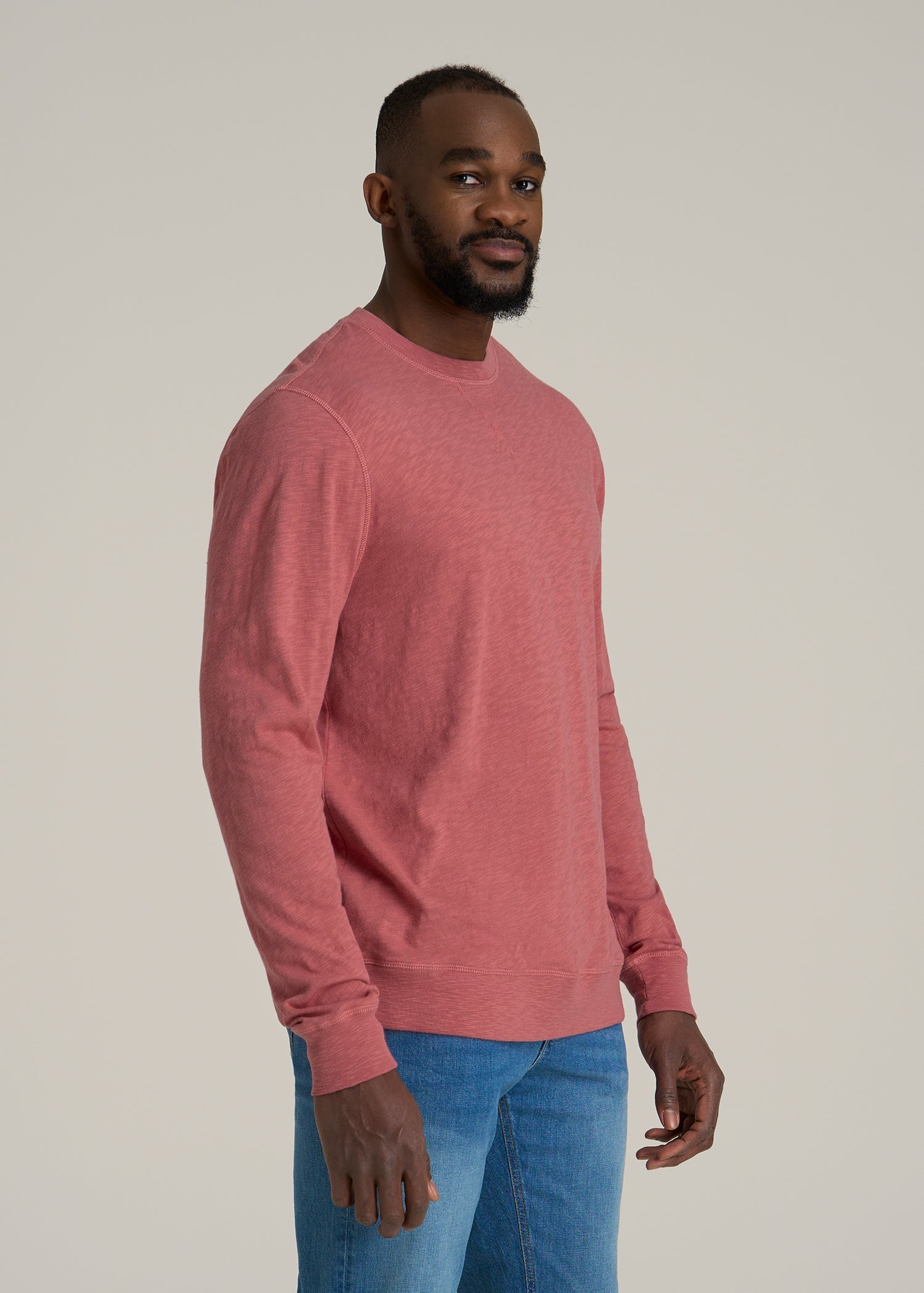 Sunwashed Slub Crewneck for Tall Men in Dusty Cedar