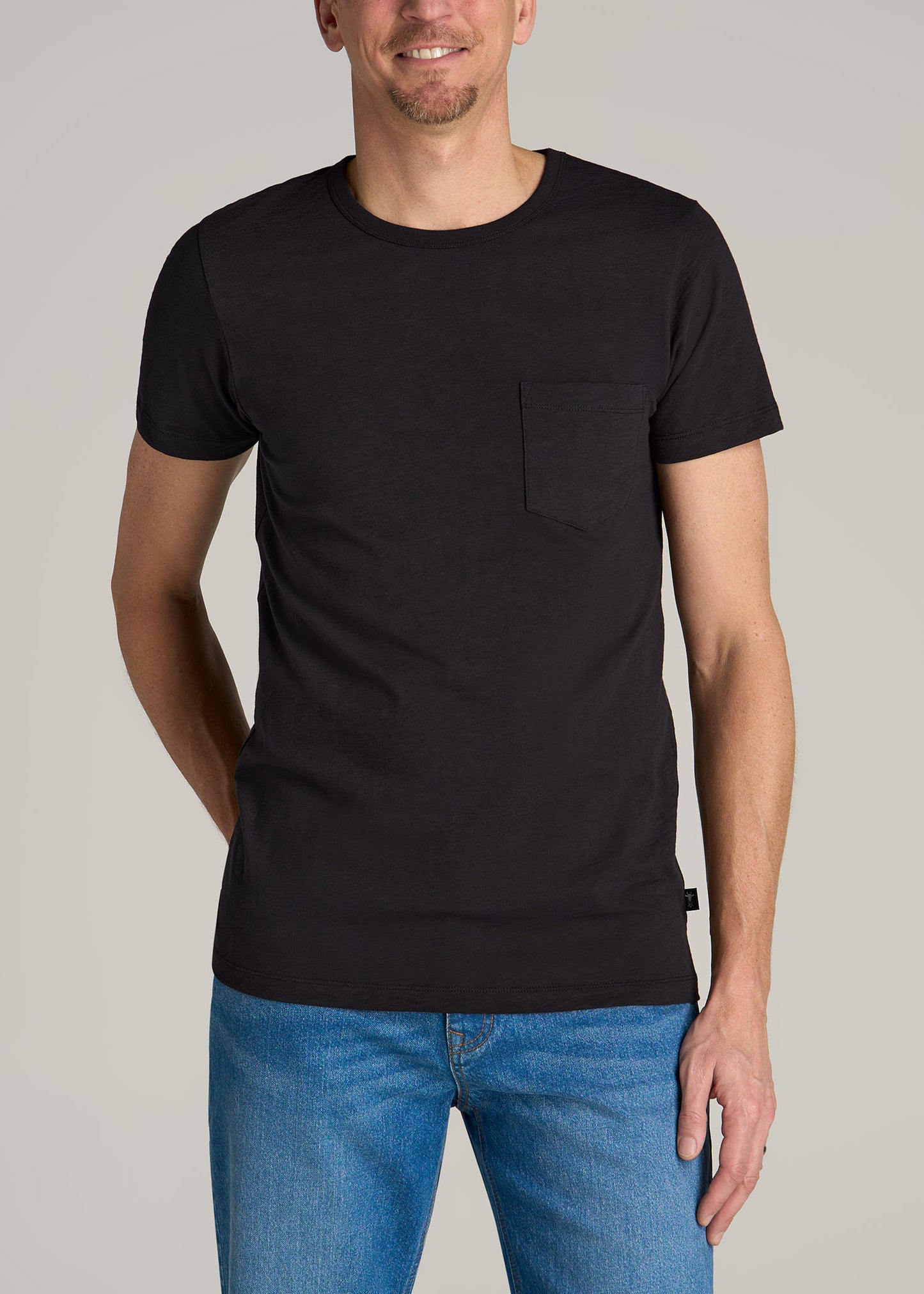 Sunwashed Slub Pocket T-Shirt For Tall Men in Washed Black