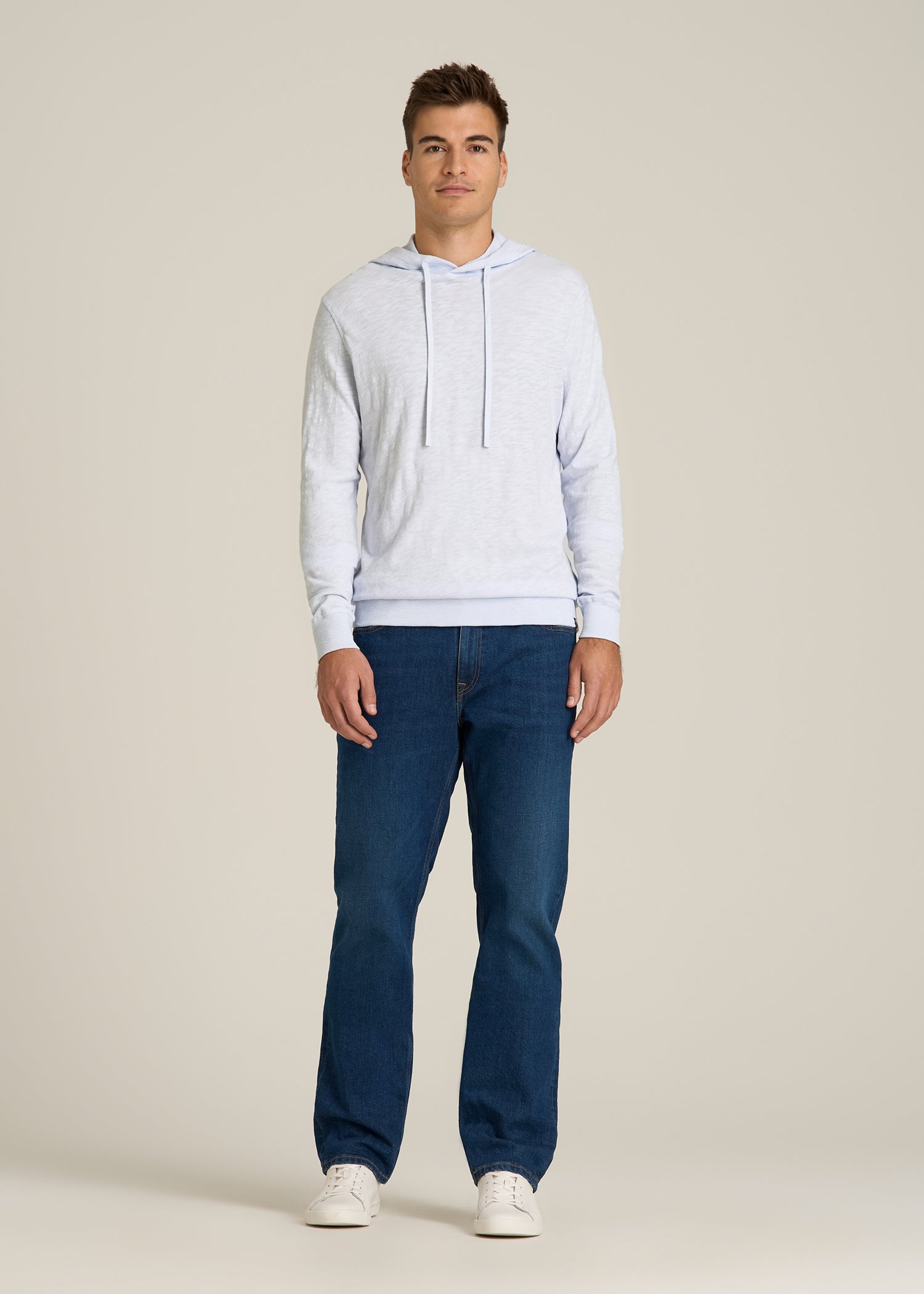 Sunwashed Slub Pullover Hoodie for Tall Men in Airy Blue