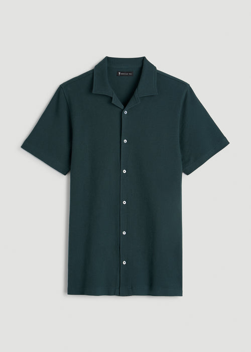 Terry Cotton Polo Cardigan for Tall Men in Emerald