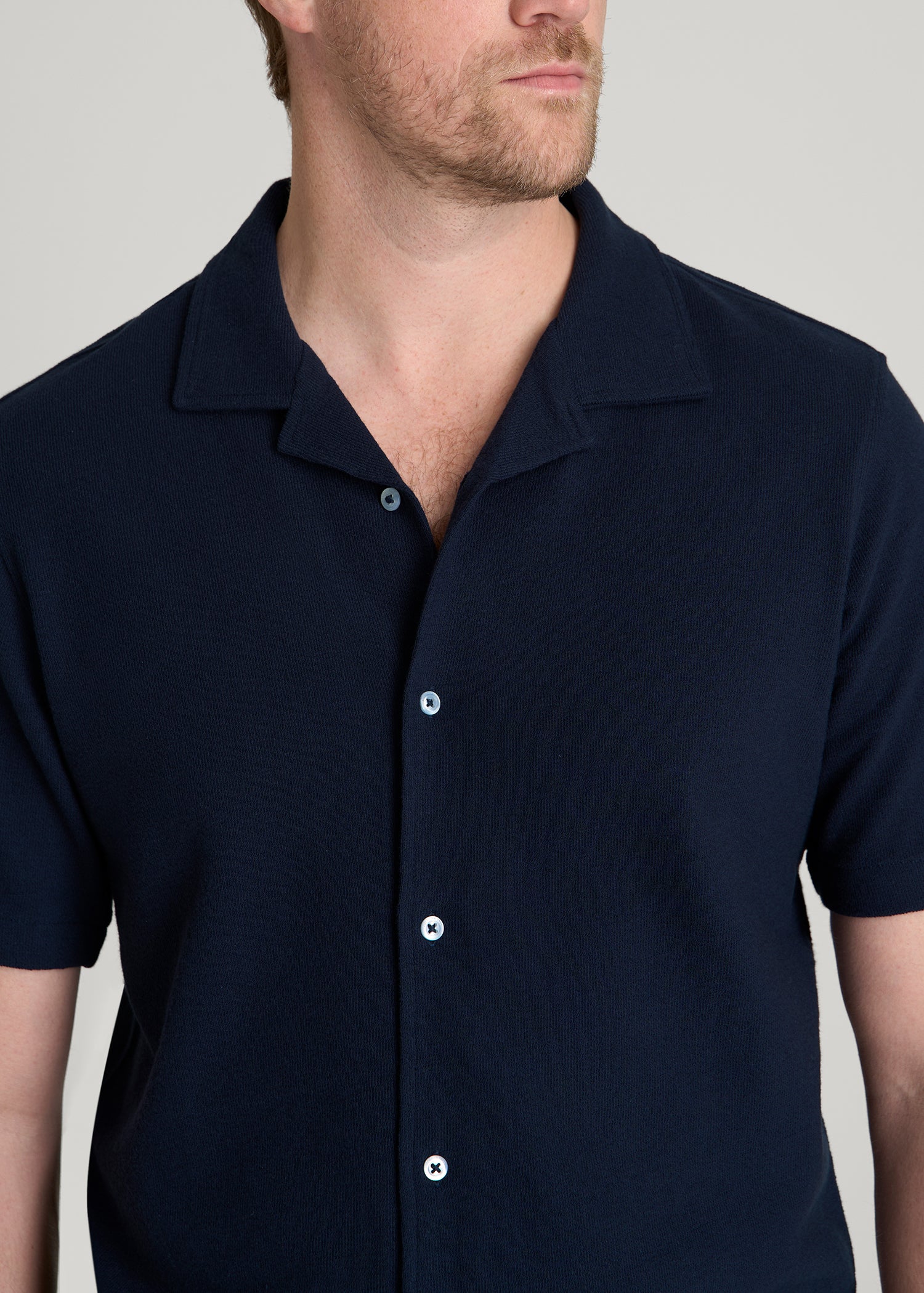 Terry Cotton Polo Cardigan for Tall Men in Patriot Blue