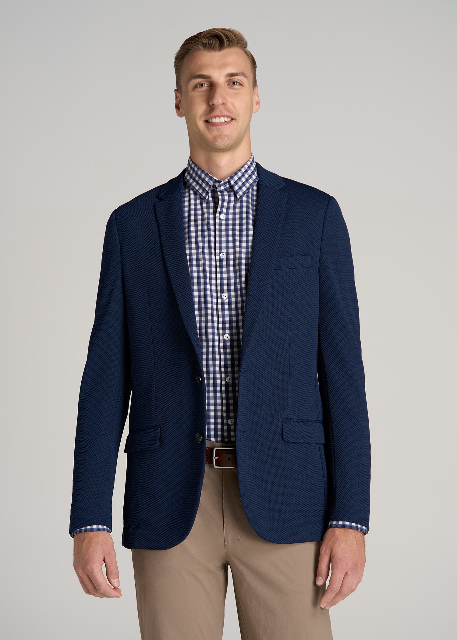 Textured Blazer for Tall Men in Navy Blue