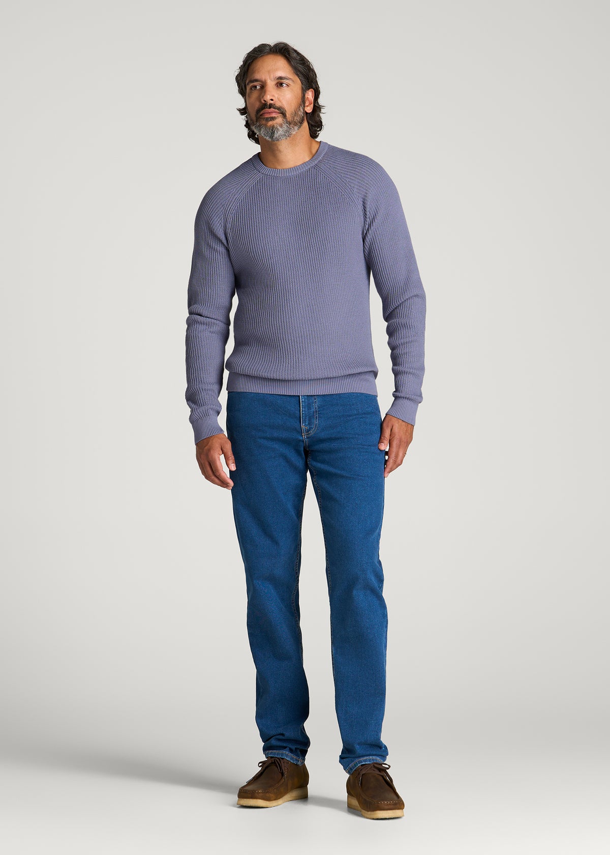 Textured Knit Crewneck Sweater for Tall Men in Blue Granite