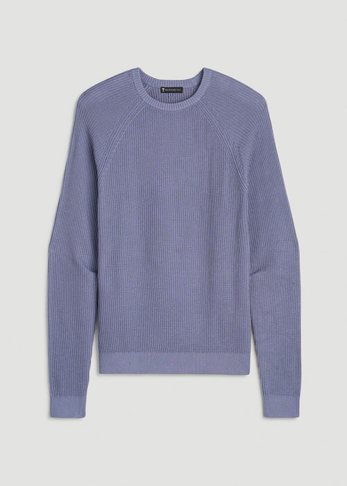 Textured Knit Crewneck Sweater for Tall Men in Blue Granite