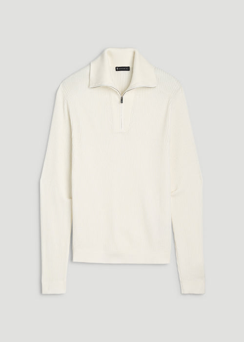 Textured Knit Quarter Zip Sweater for Tall Men in Star White
