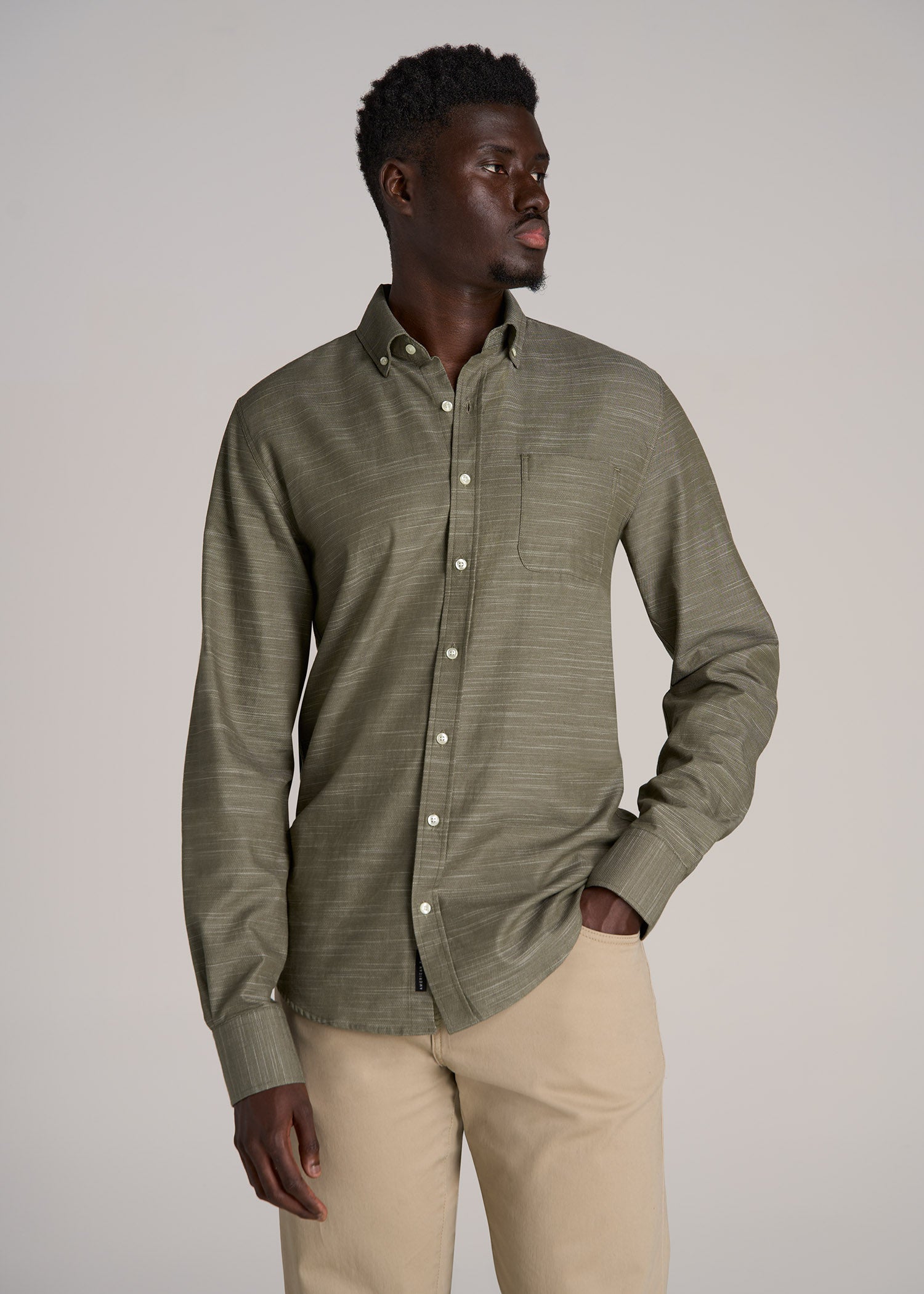 Textured Weave Cotton Button-Up Shirt for Tall Men American Tall
