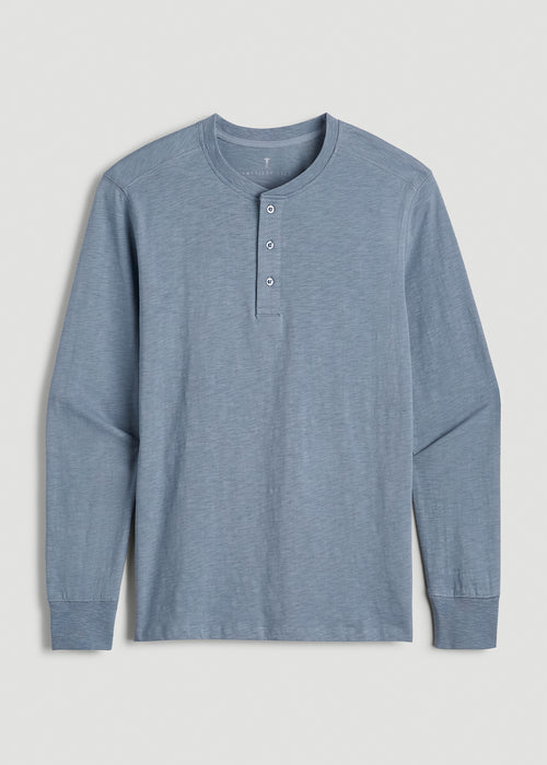 Three-Button Long Sleeve Slub Henley for Tall Men in Chambray