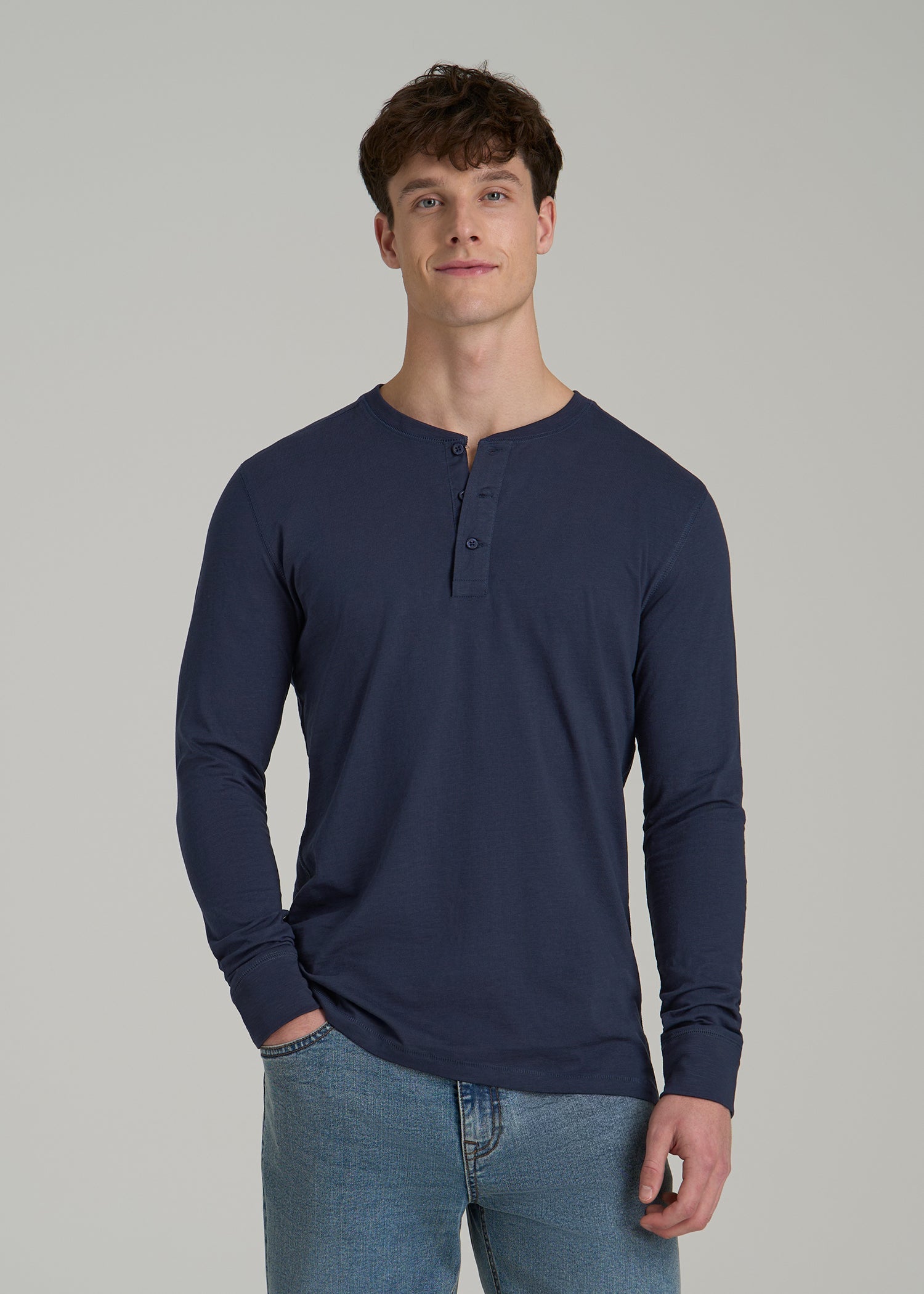 Long Sleeve Slub Henley Shirt for Tall Men Navy American Tall