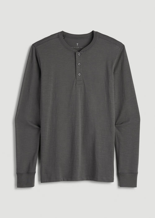 Men's Tall Three Button Long Sleeve Slub Henley in Steel Grey