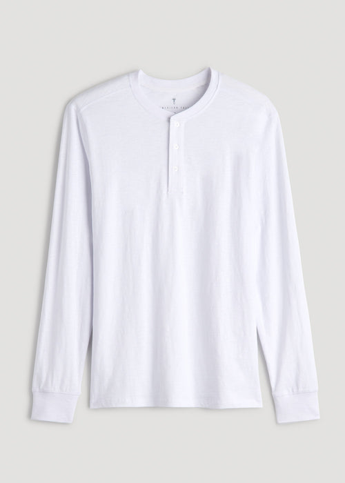 Three-Button Long Sleeve Slub Henley for Tall Men in White