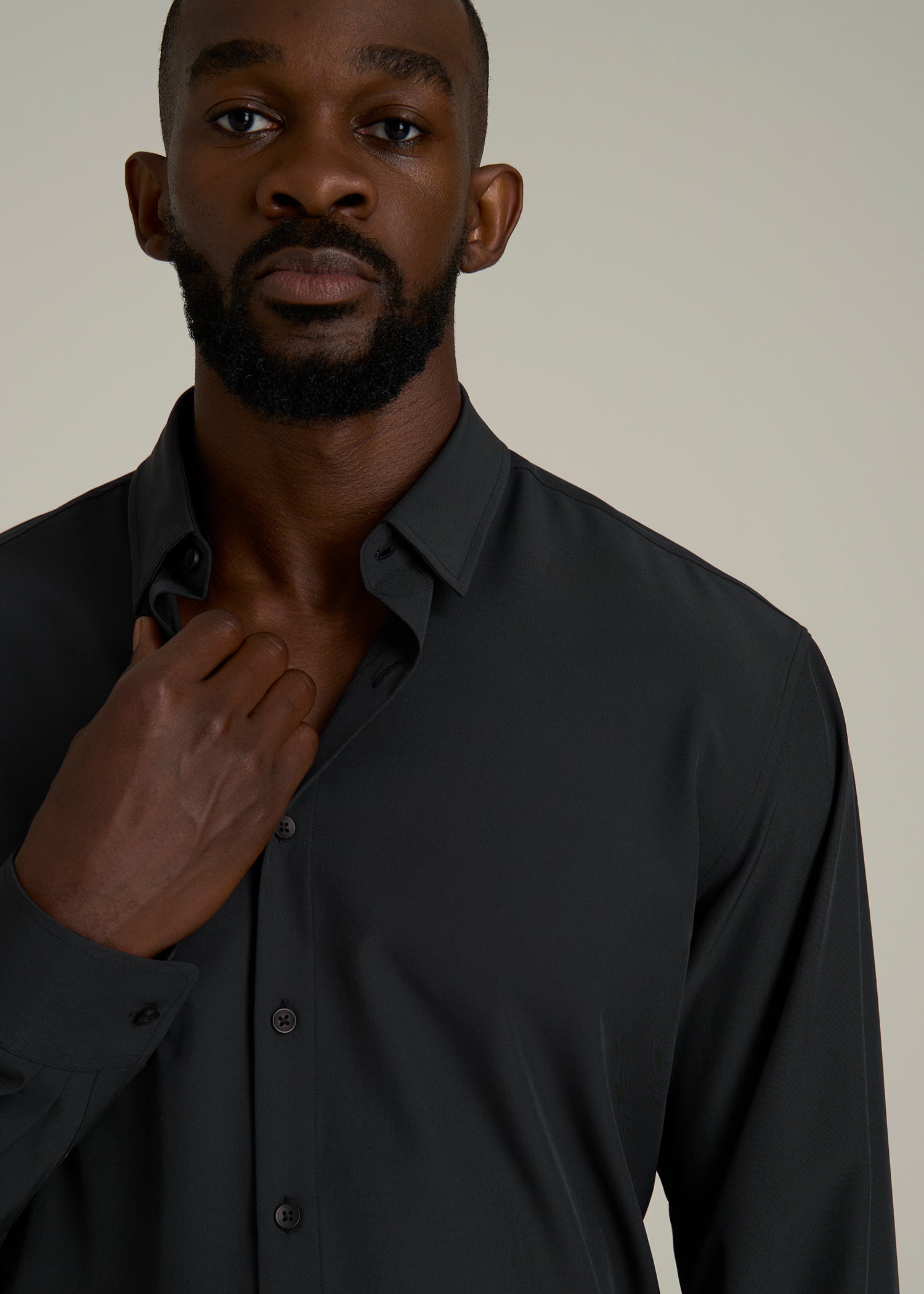 Traveler Stretch Dress Shirt for Tall Men in Black