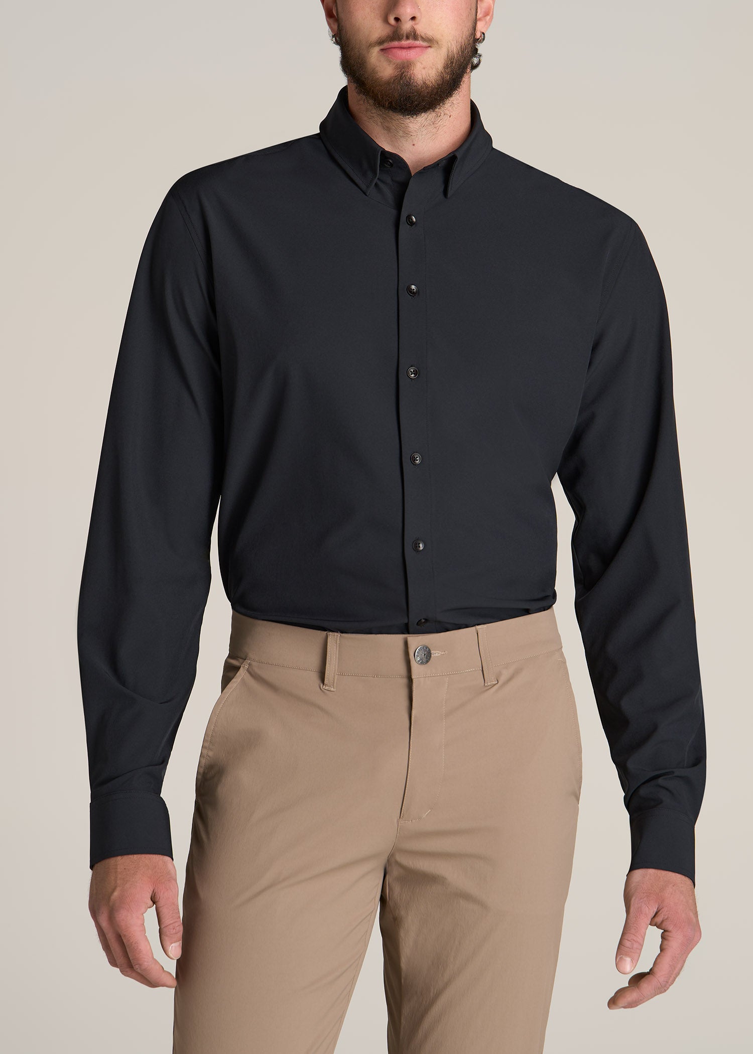 black dress shirt mens outfit The Tux Cotton Shirt-Slim In Black Finally a solid business shirt thats truly easy care Black Button Down Outfit Fashion