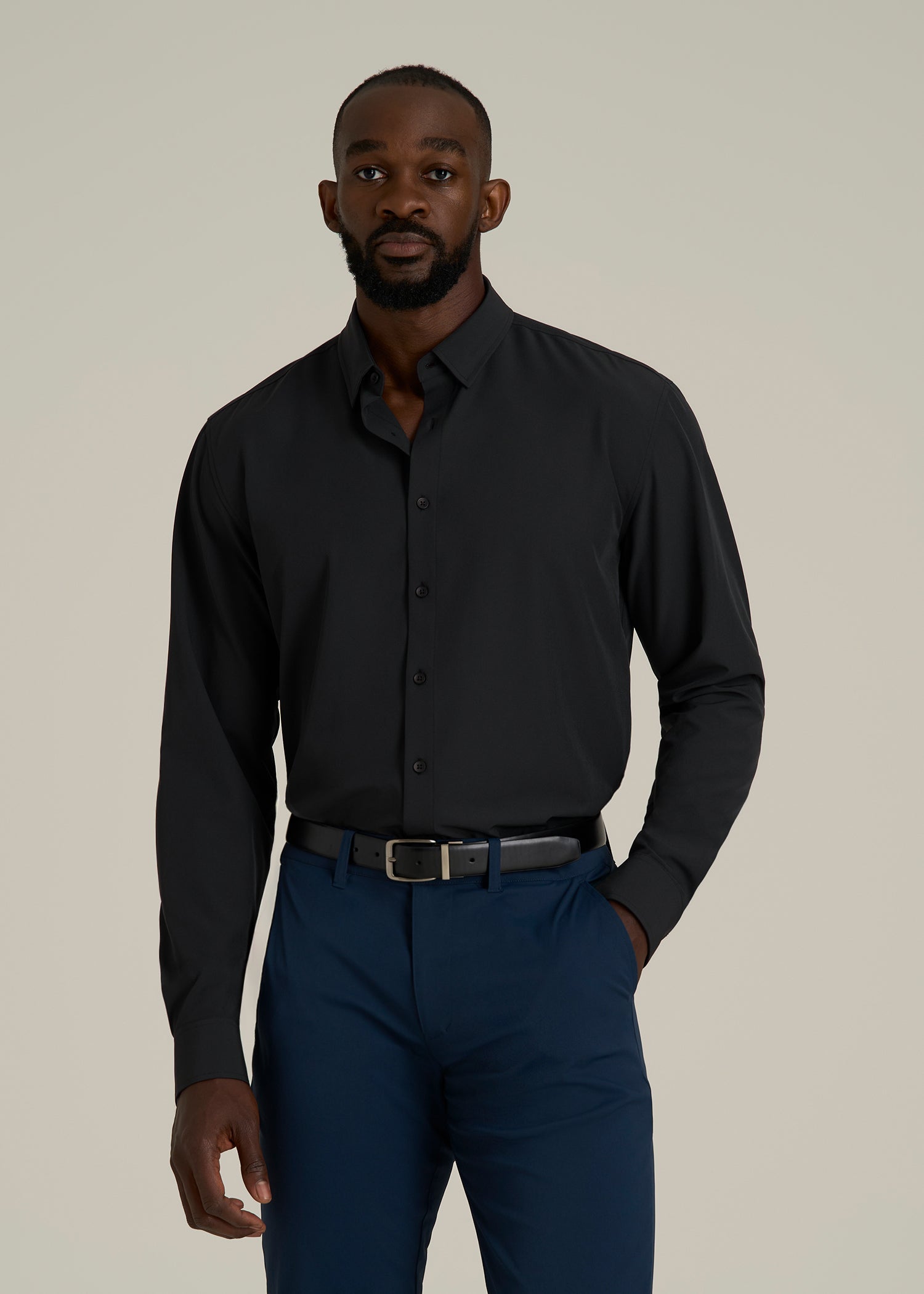 Traveler Stretch Dress Shirt for Tall Men in Black