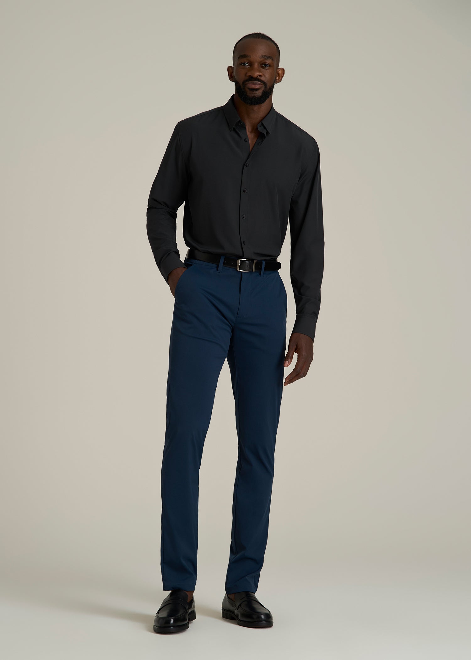 Traveler Stretch Dress Shirt for Tall Men in Black