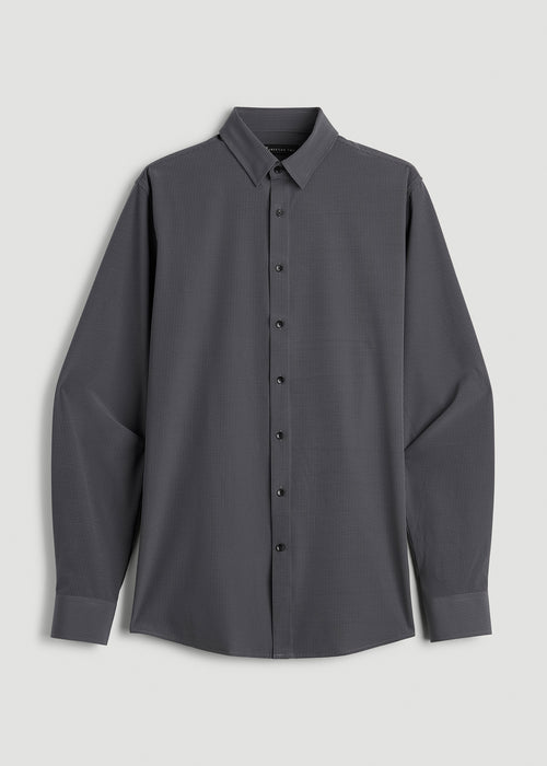 Traveler Stretch Dress Shirt for Tall Men in Charcoal Micro Check