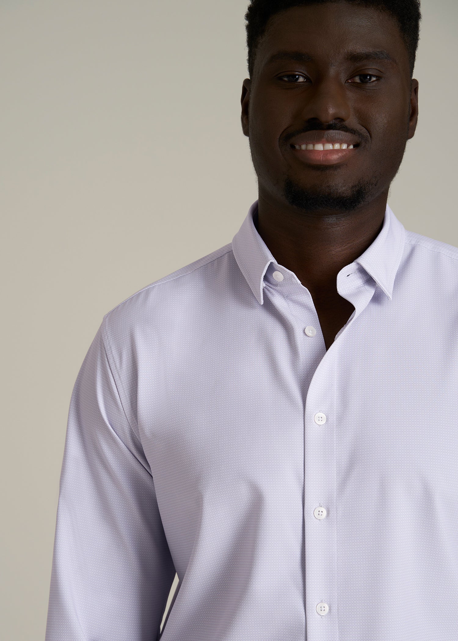 Traveler Stretch Dress Shirt for Tall Men in Light Violet Geometric