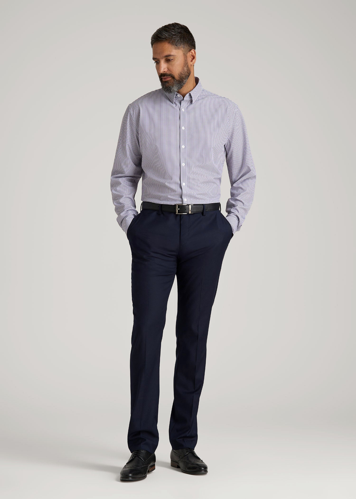 Traveler Stretch Dress Shirt in Plum and Black Grid