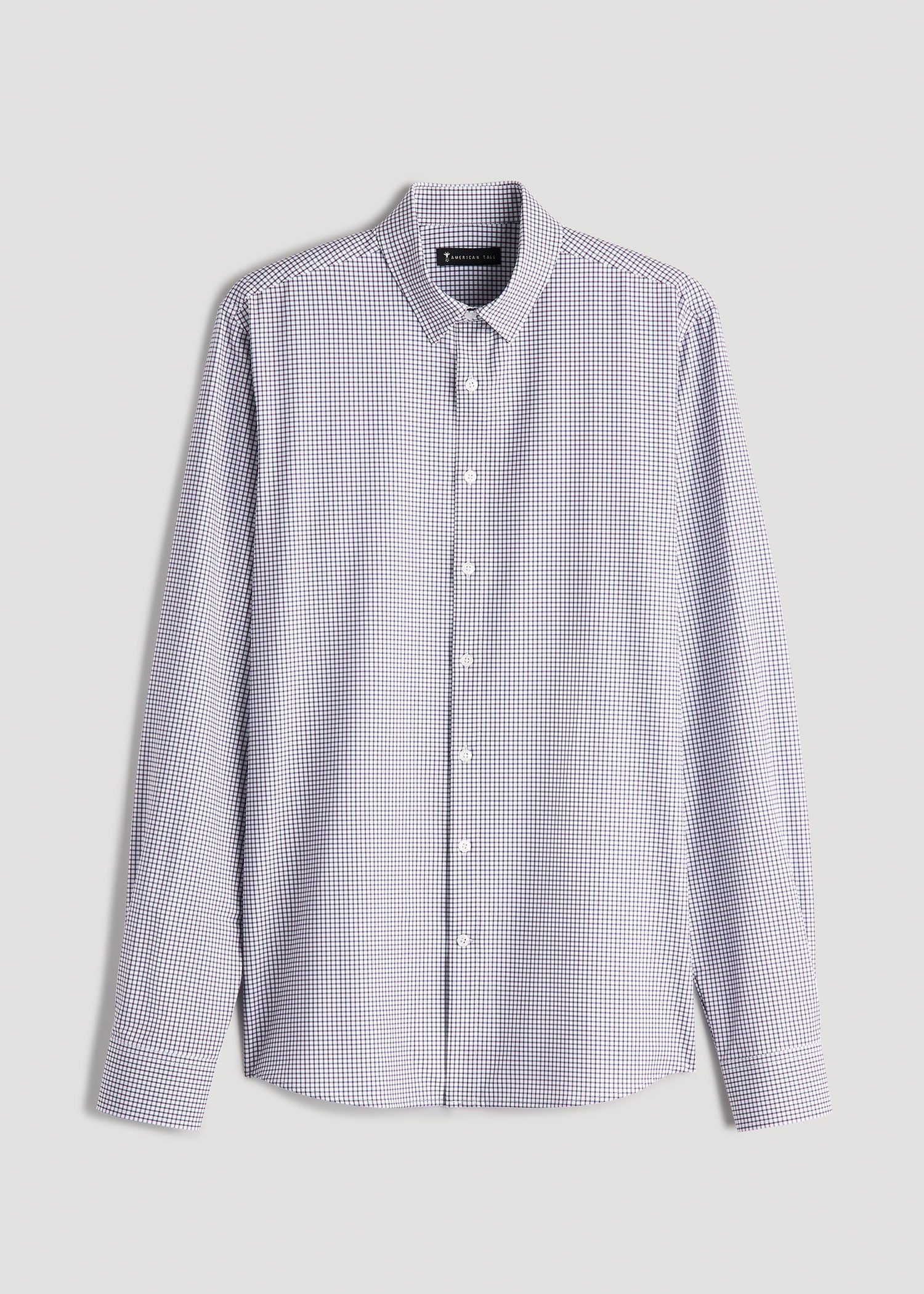 Traveler Stretch Dress Shirt for Tall Men in Plum and Black Grid