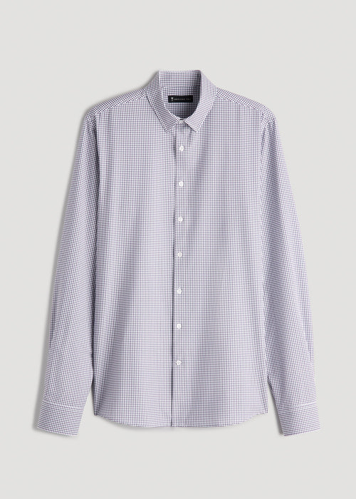Traveler Stretch Dress Shirt for Tall Men in Plum and Black Grid
