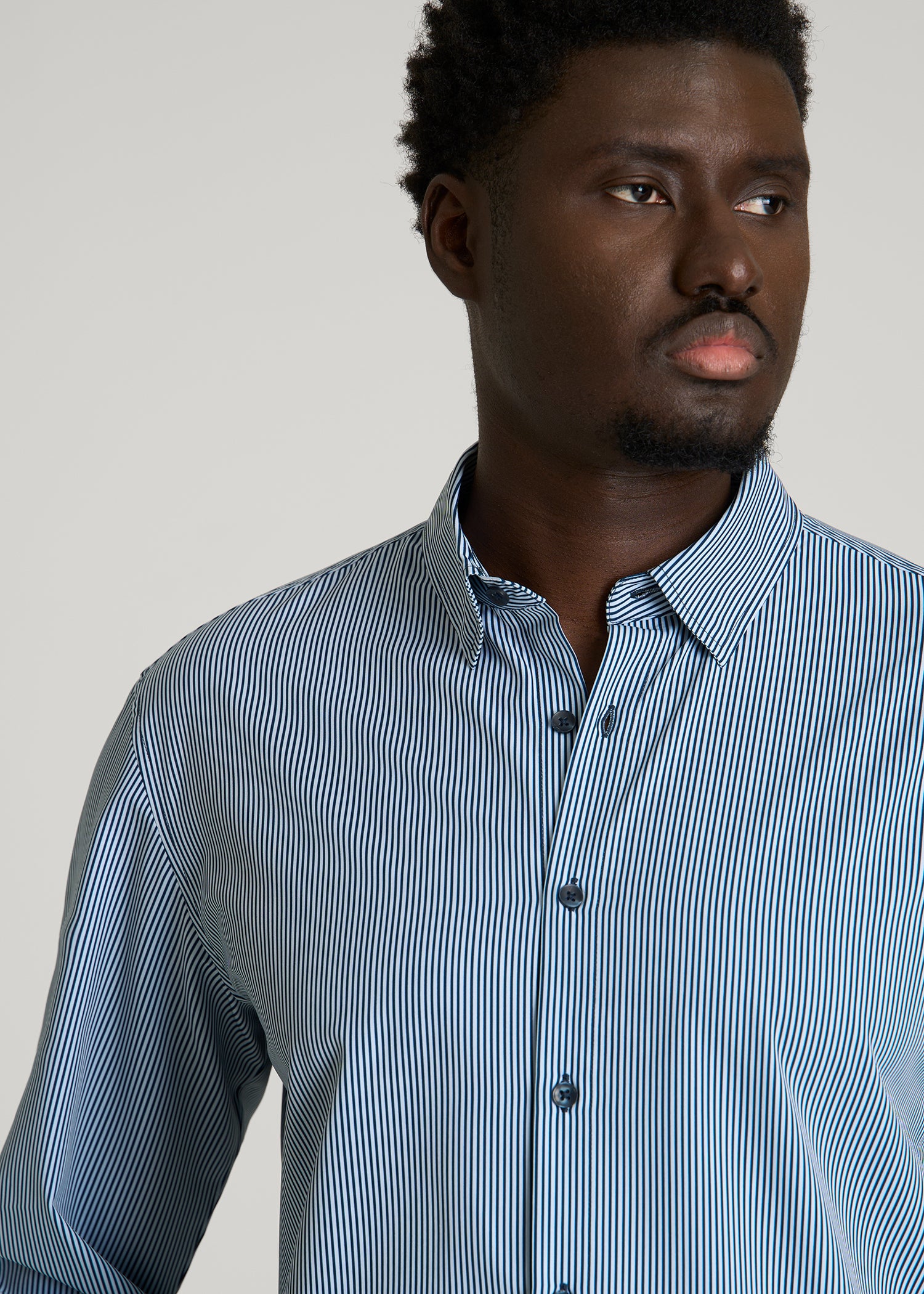 Traveler Stretch Dress Shirt for Tall Men in Royal Navy Stripe