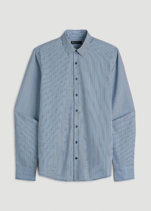 Traveler Stretch Dress Shirt for Tall Men in Royal Navy Stripe