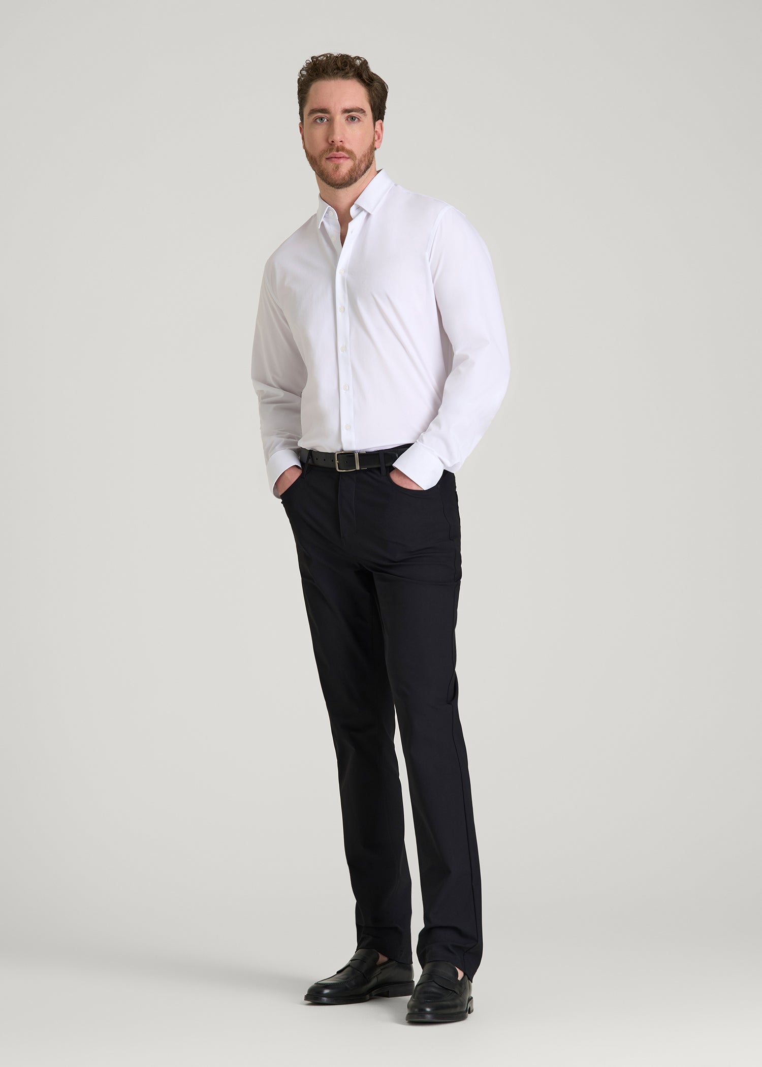 Traveler Stretch Dress Shirt for Tall Men in White