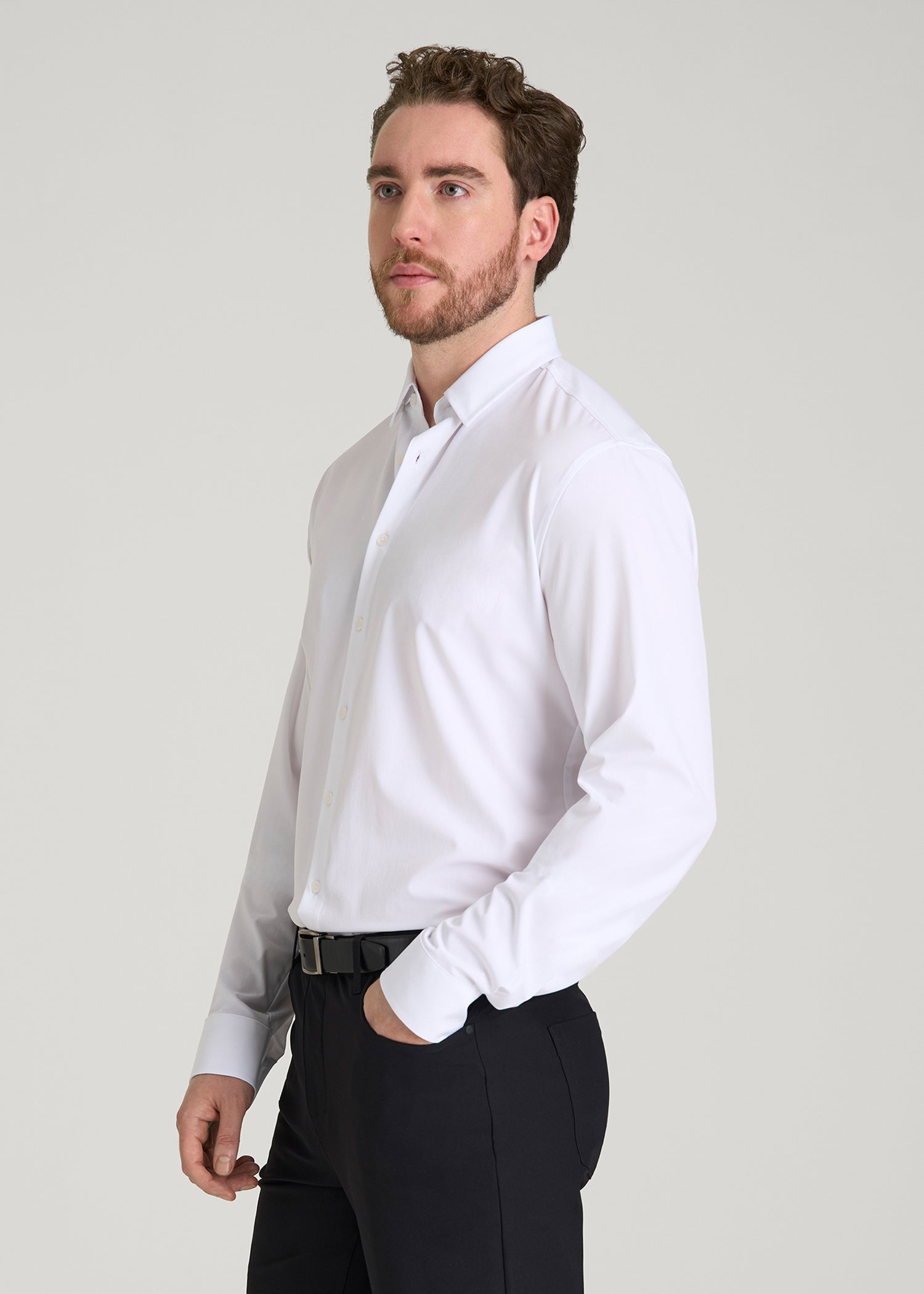 Traveler Stretch Dress Shirt for Tall Men in White