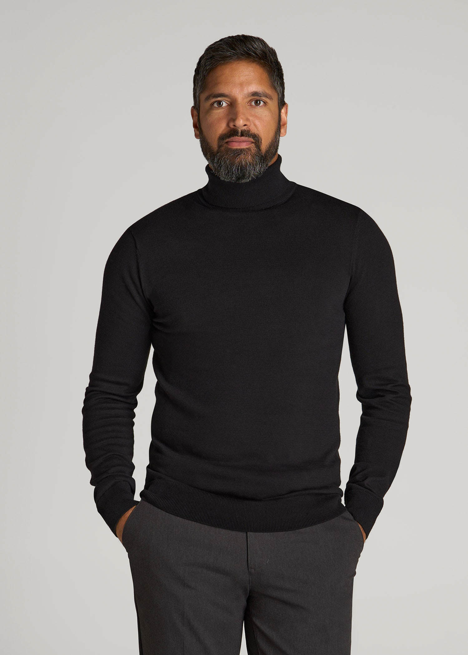 grey dress pants with black turtle neck Turtleneck Sweater for Tall Men in L / Tall / Black sizechart:pants_xs3x_31_33_35_inseam