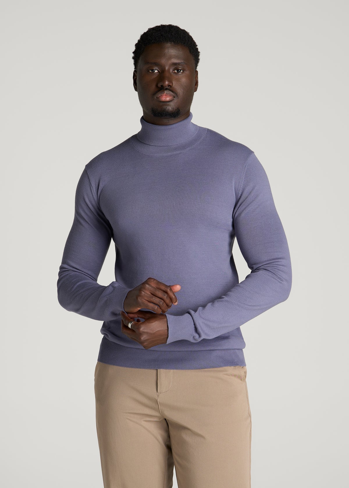 Turtleneck Sweater for Tall Men in Blue Granite