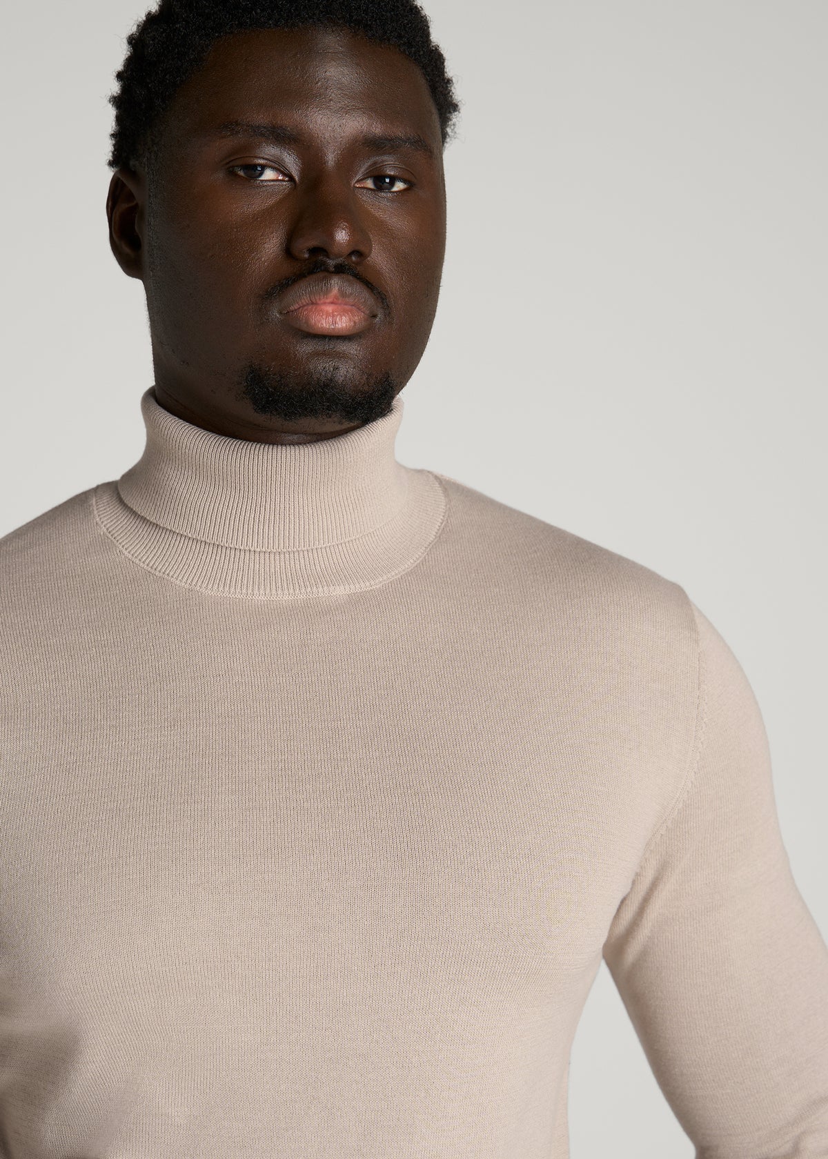 Turtleneck Sweater for Tall Men in Simply Taupe