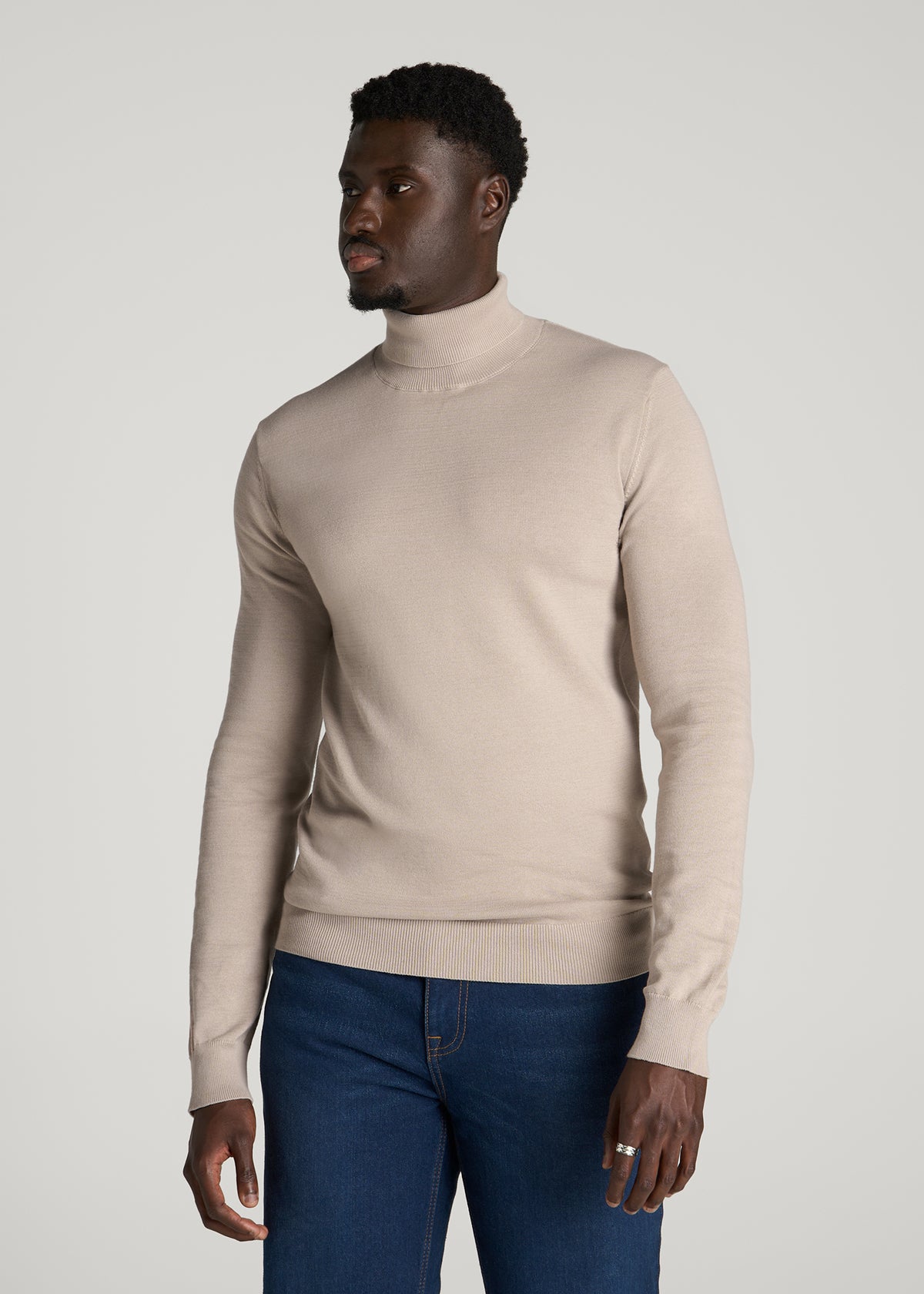 Turtleneck Sweater for Tall Men in Simply Taupe