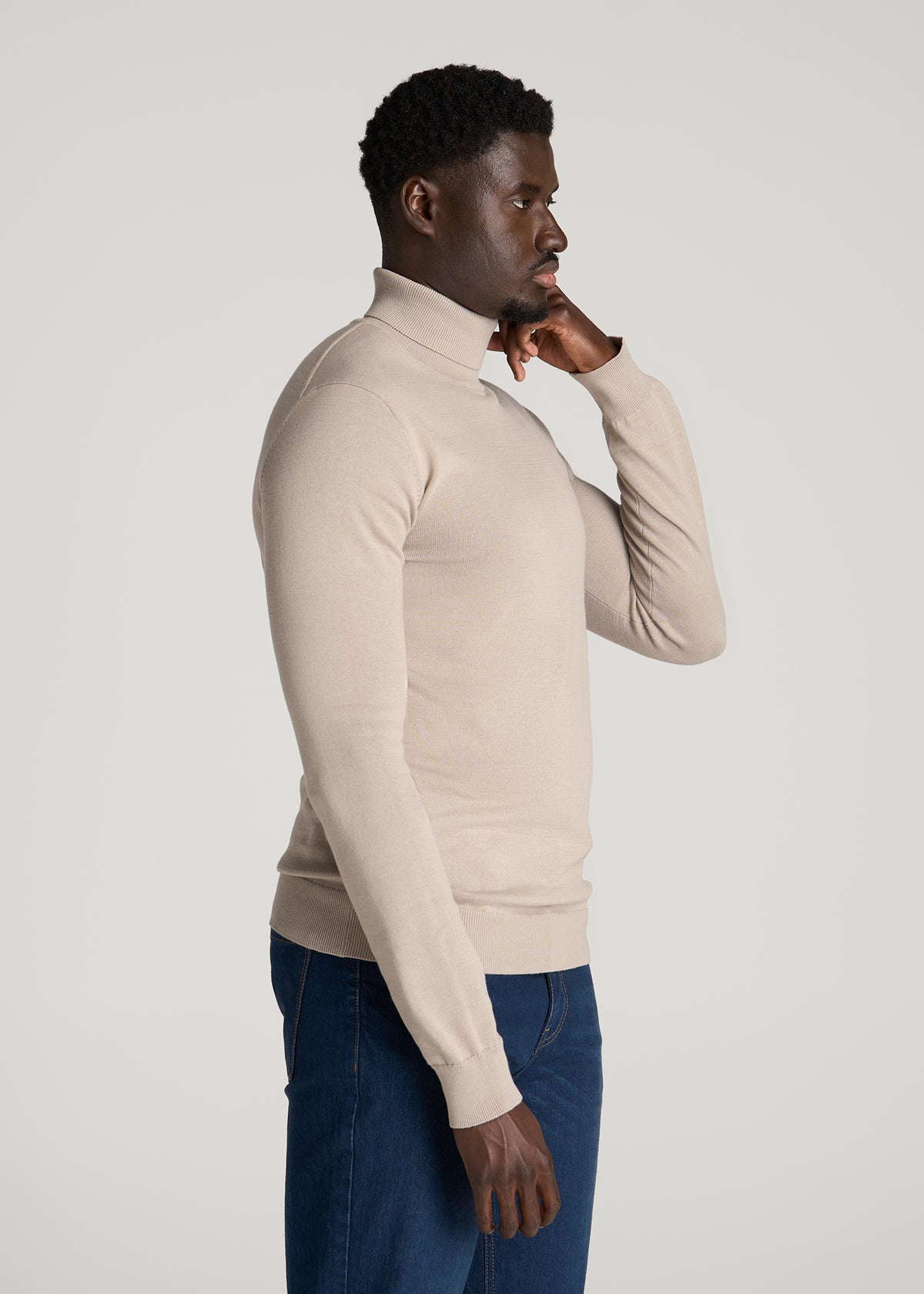 Turtleneck Sweater for Tall Men in Simply Taupe