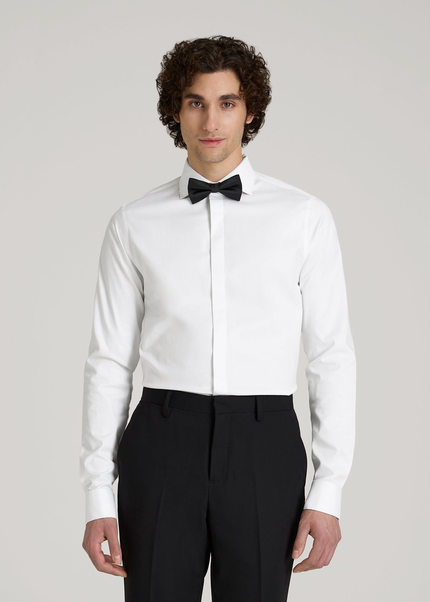 black and white formal dress men Tuxedo Shirt for Tall Men in White L / Tall / White