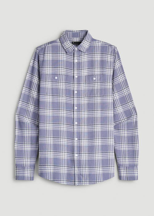 Twin Pocket Flannel Button Shirt for Tall Men in Blue Granite Plaid