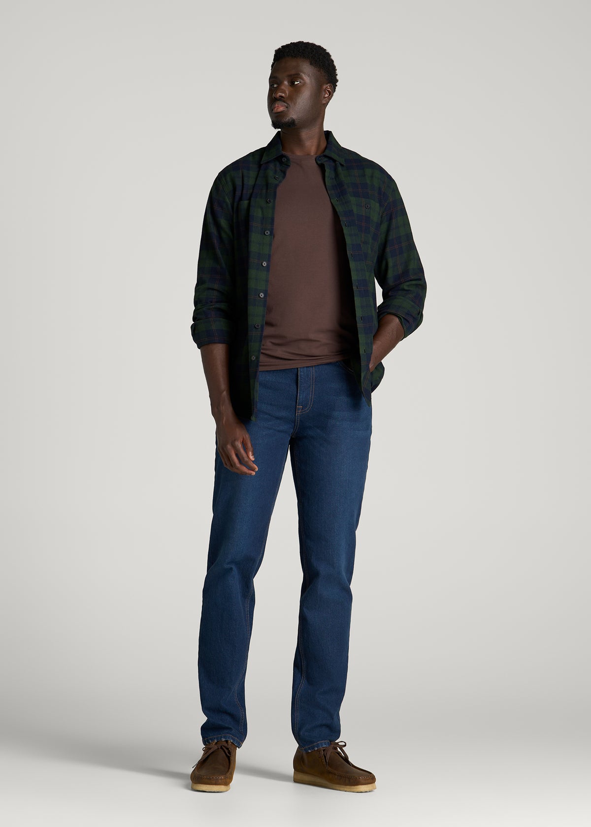 Twin Pocket Flannel Button Shirt for Tall Men in Boreal Forest Tartan