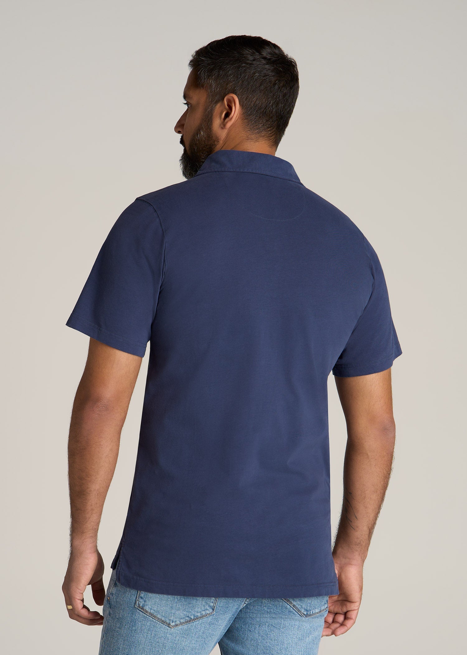 LJ&S Ultra Soft Short Sleeve Cotton Polo for Tall Men in Vintage Midnight Navy