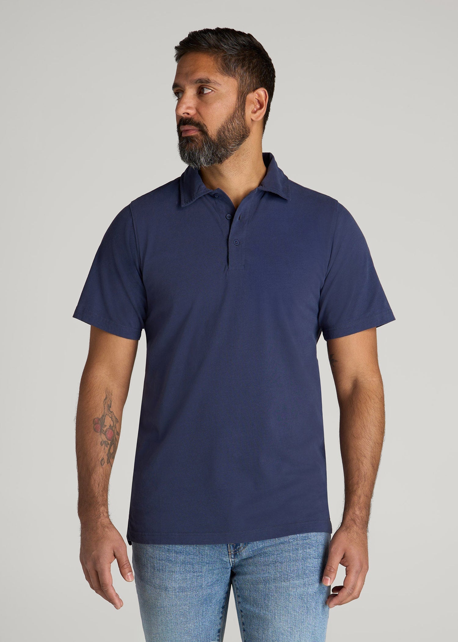 LJ&S Ultra Soft Short Sleeve Cotton Polo for Tall Men in Vintage Midnight Navy