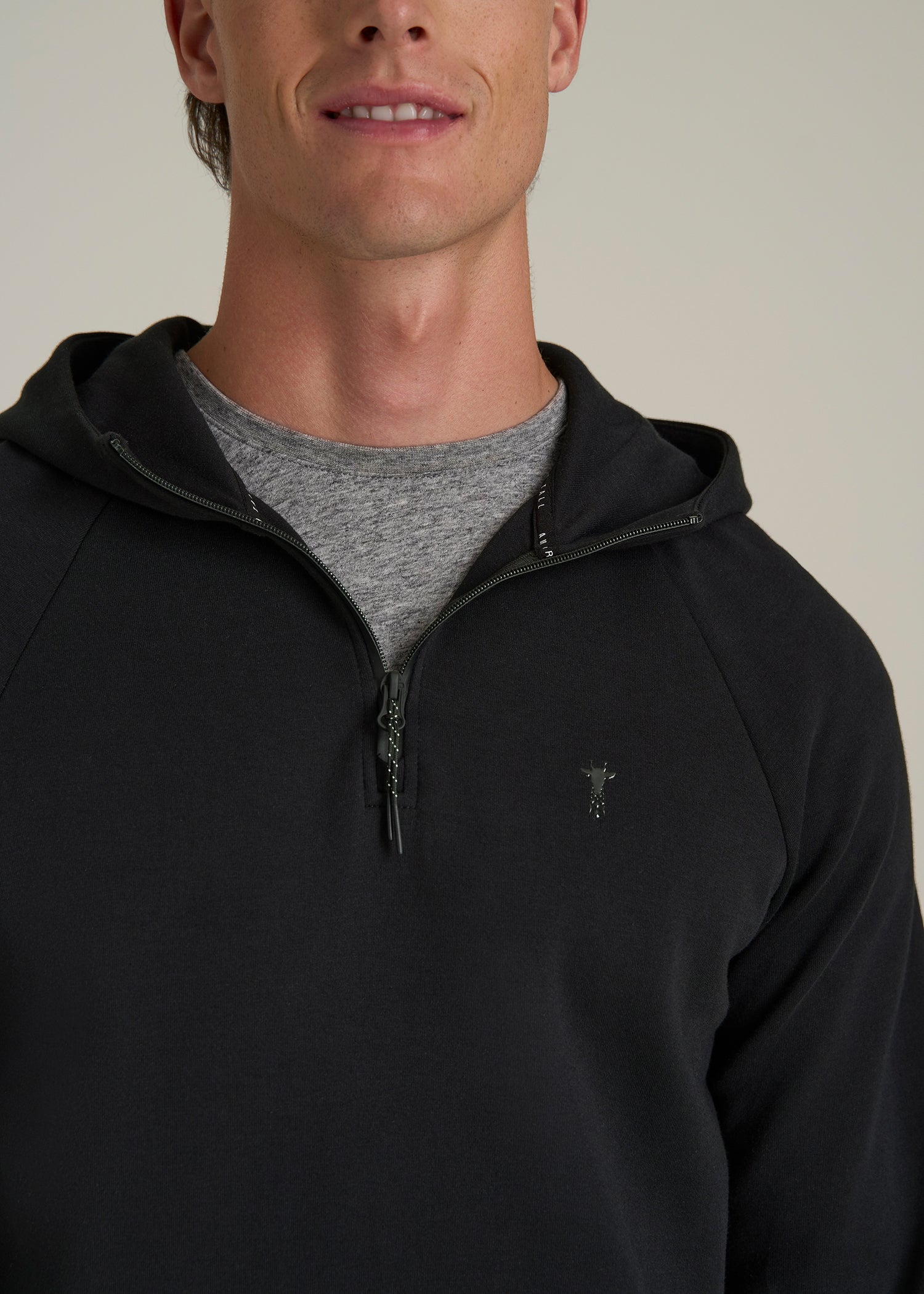 Tech Motion Fleece Hooded Popover for Tall Men in Black