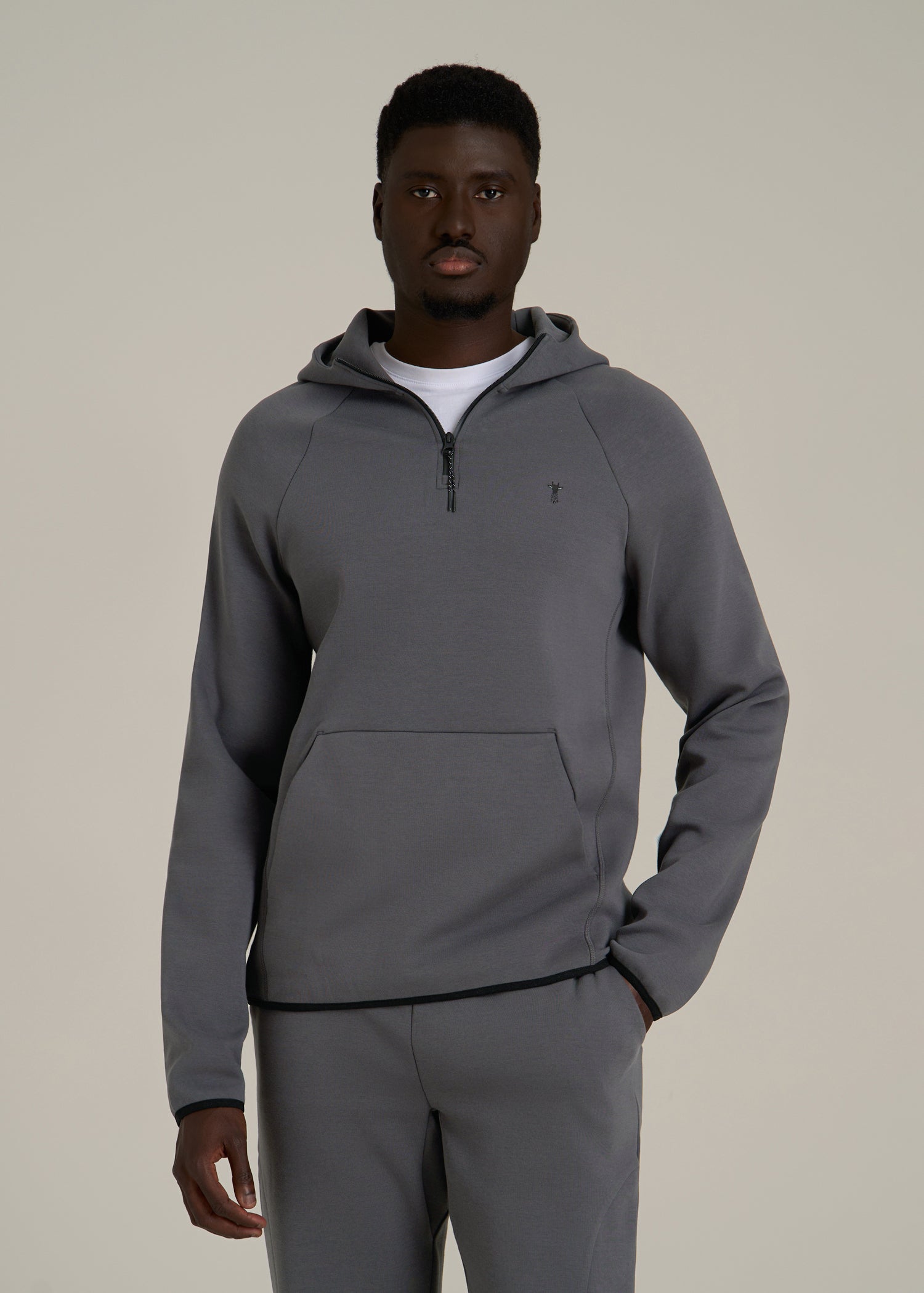 Tech Motion Fleece Hooded Popover for Tall Men in Iron Grey