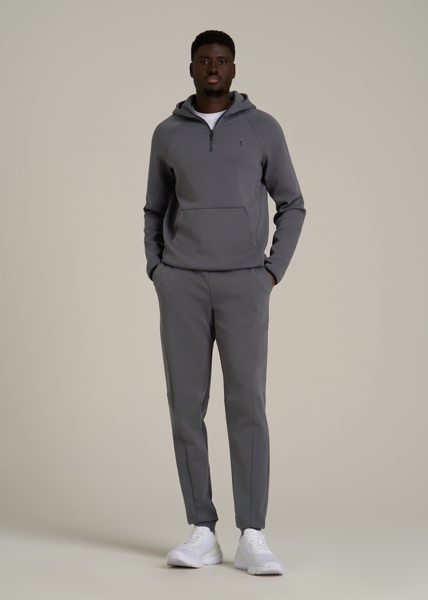 Tech Motion Fleece Hooded Popover for Tall Men in Iron Grey